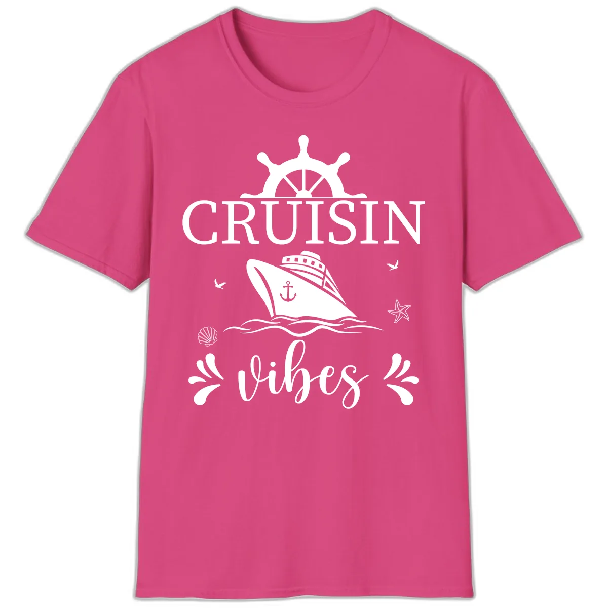 Cruisin Vibes Nautical Helm T-Shirt in Heliconia