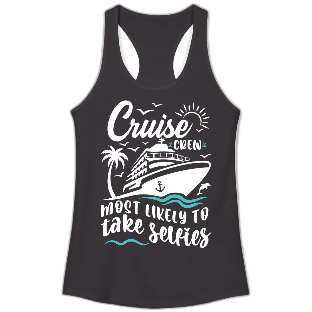 Cruise Crew Most Likely To Take Selfies Ladies Tank in Black