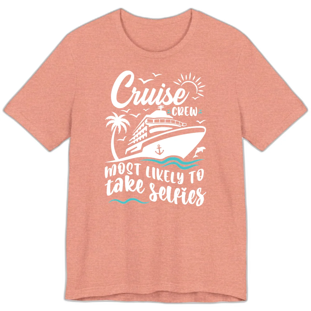 Cruise Crew Most Likely To Take Selfies Premium T-Shirt in Heather Sunset