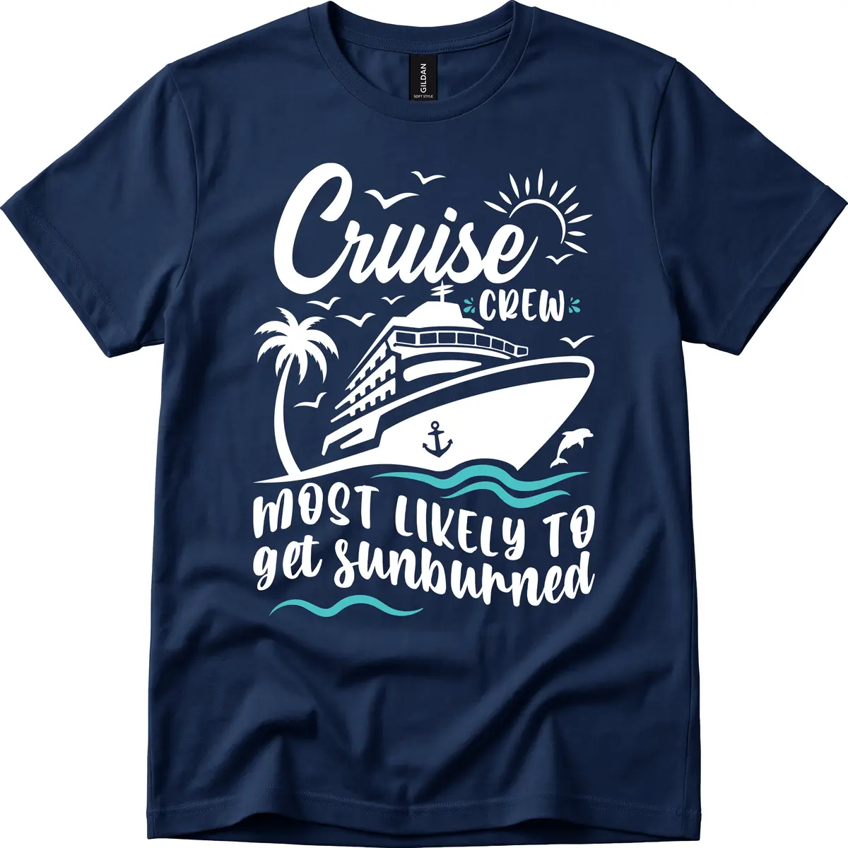 Cruise Crew Most Likely To Get Sunburned T-Shirt in Navy