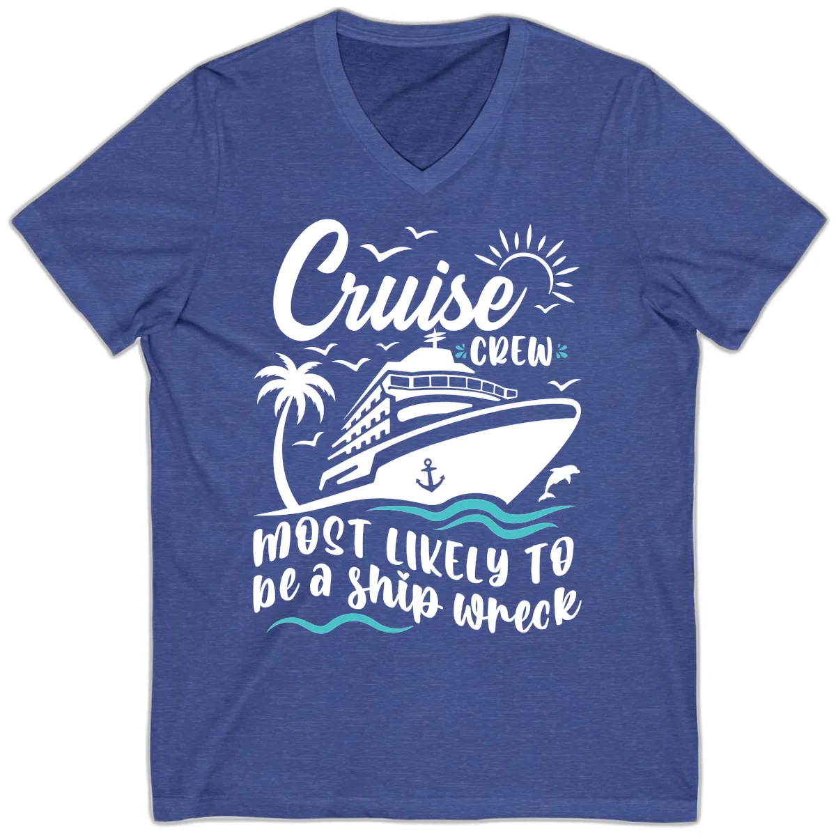 Cruise Crew Ship Wreck V-Neck in Heather True Royal