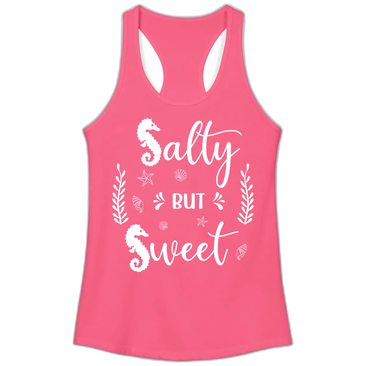 Salty But Sweet Nautical Design Ladies Tank in Solid Hot Pink