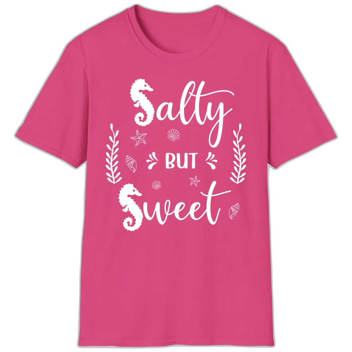 Salty But Sweet Nautical Design T-Shirt in Heliconia