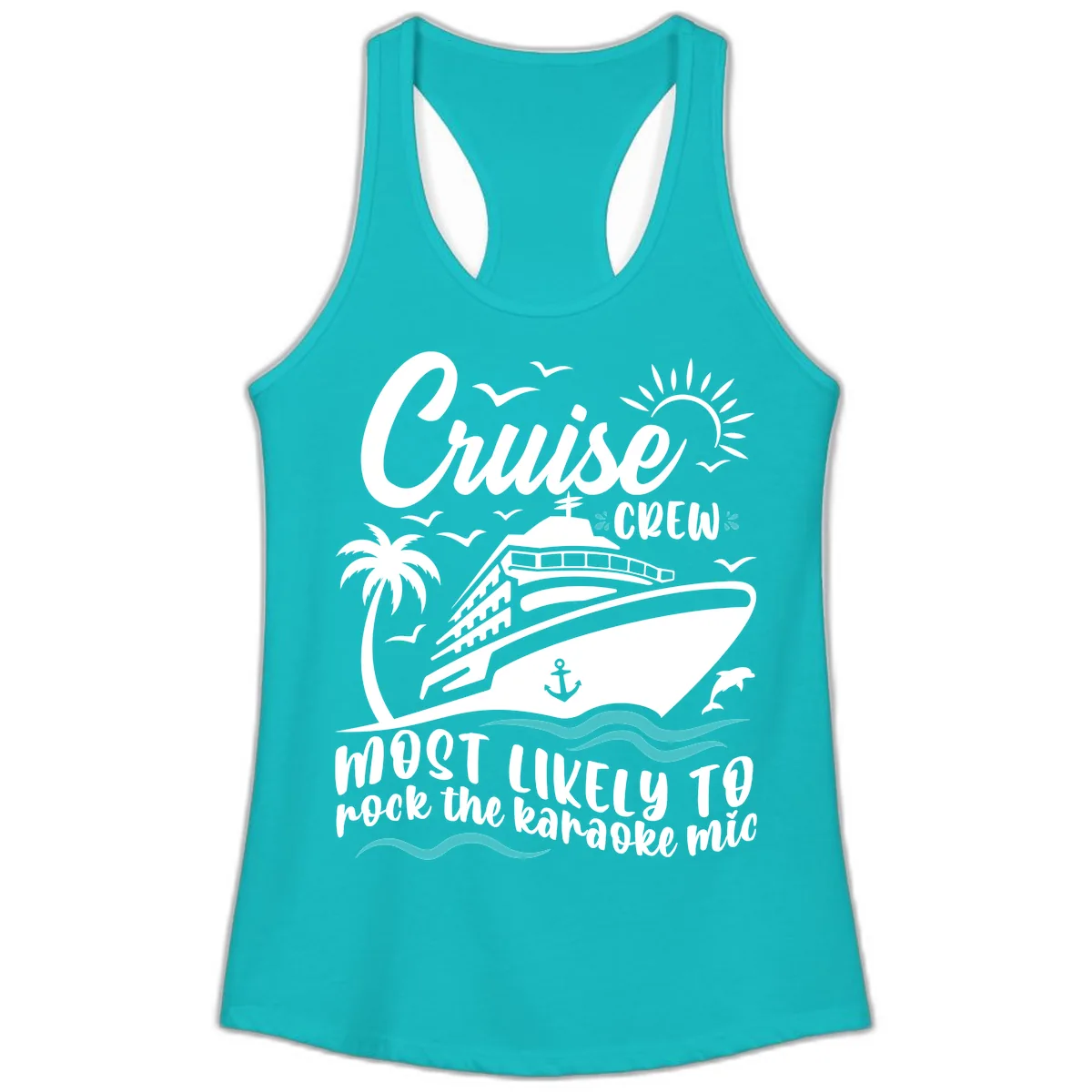 Cruise Crew Karaoke Night Ladies Tank in Tahiti Blue