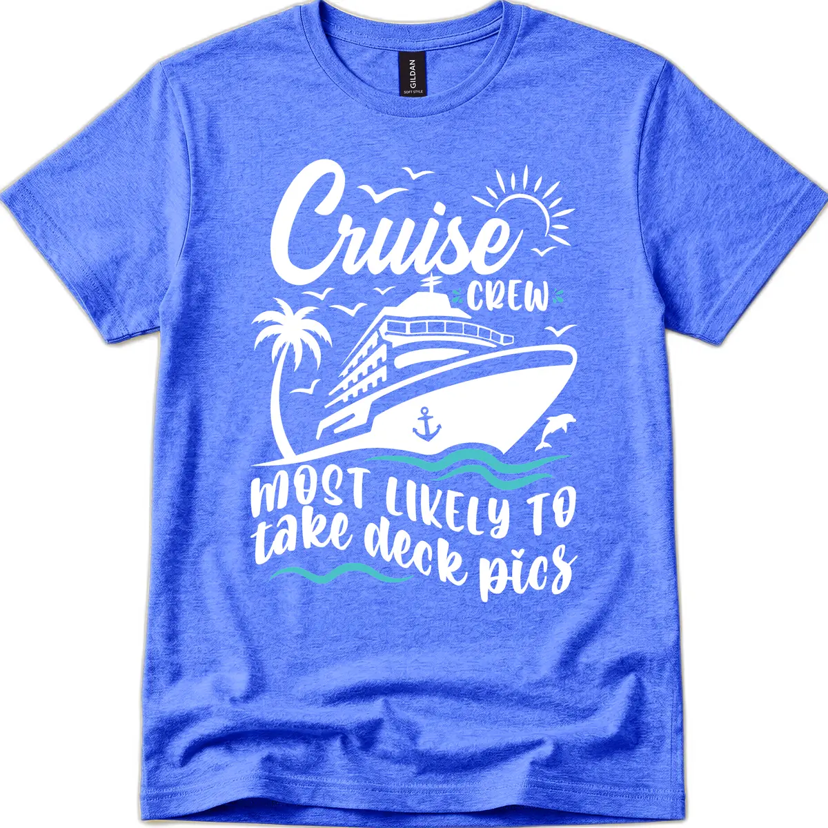 Cruise Crew Most Likely To Take Deck Pics T-Shirt in Heather Royal