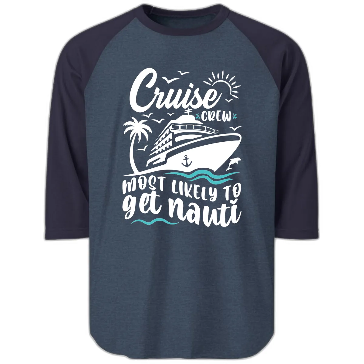 Cruise Crew Most Likely To Get Nauati Raglan 3/4 in Heather Denim Navy