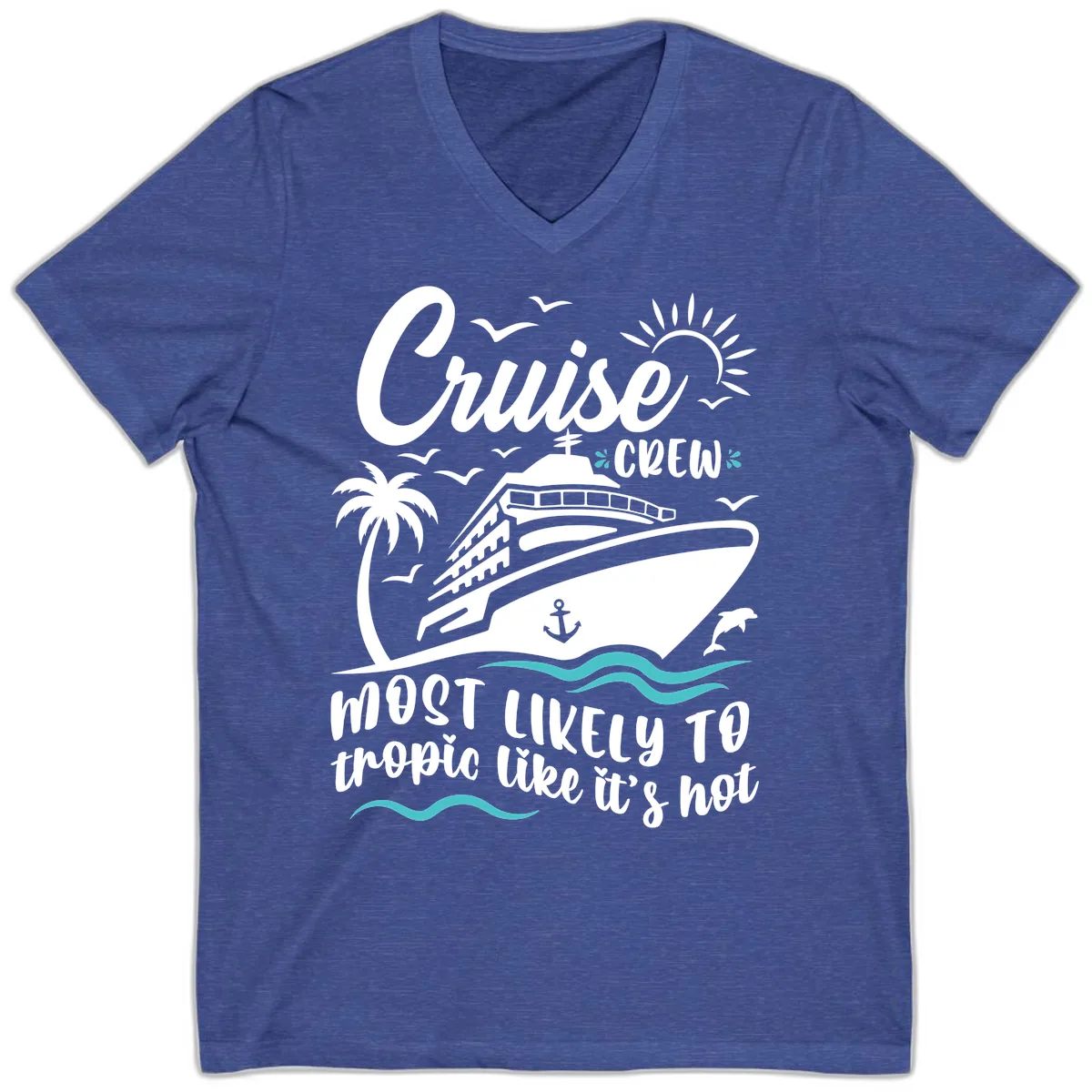Cruise Crew Tropical Vibes V-Neck in Heather True Royal