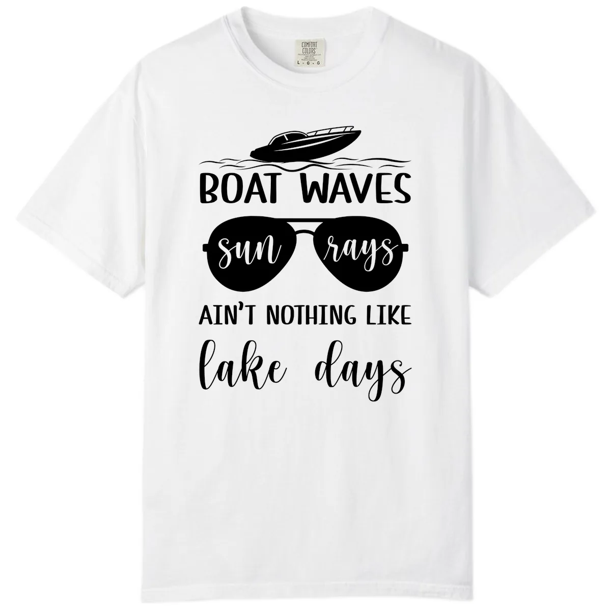 Boat Waves Sun Rays Lake Days Comfort Color in White