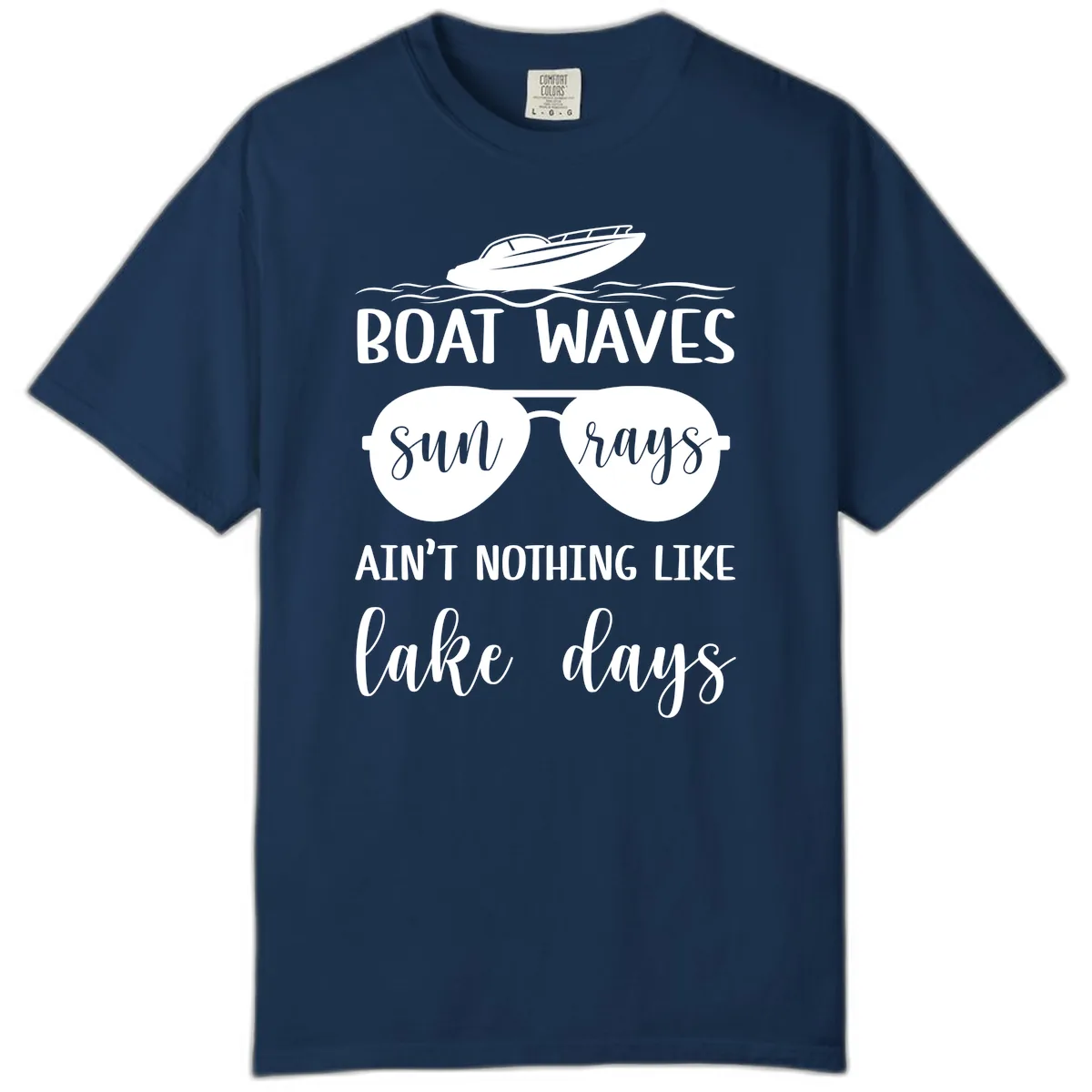 Boat Waves Sun Rays Lake Days Comfort Color in Navy