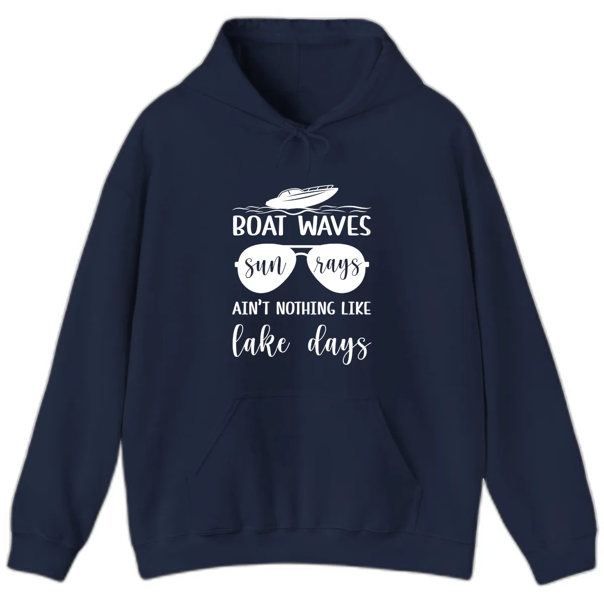 Boat Waves Sun Rays Lake Days Hoodie in Navy