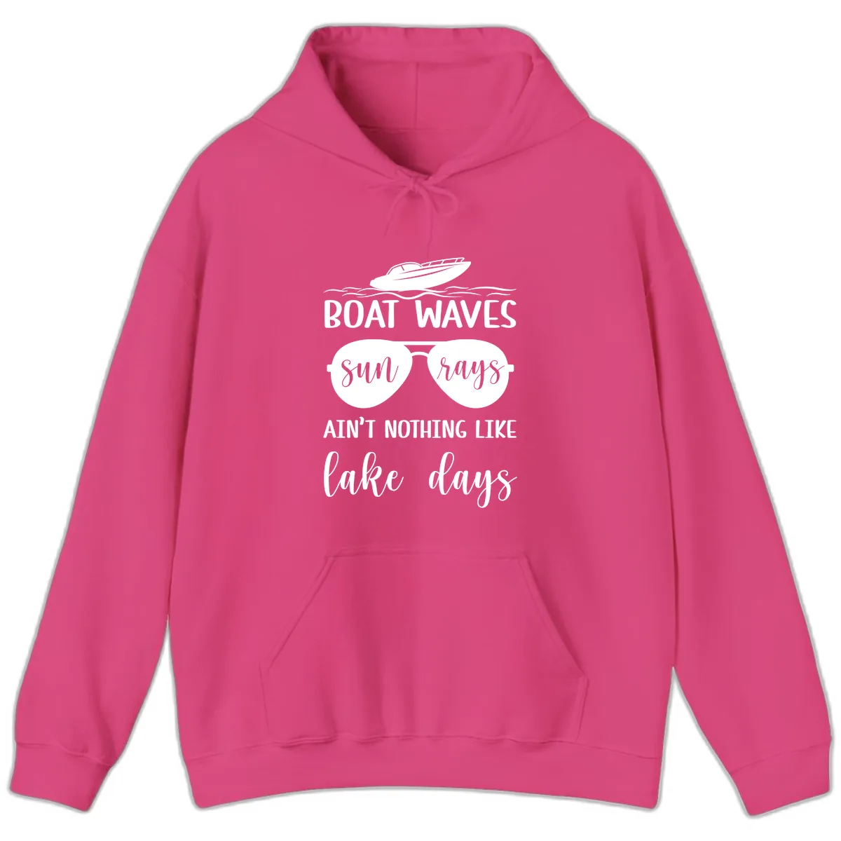 Boat Waves Sun Rays Lake Days Hoodie in Heliconia