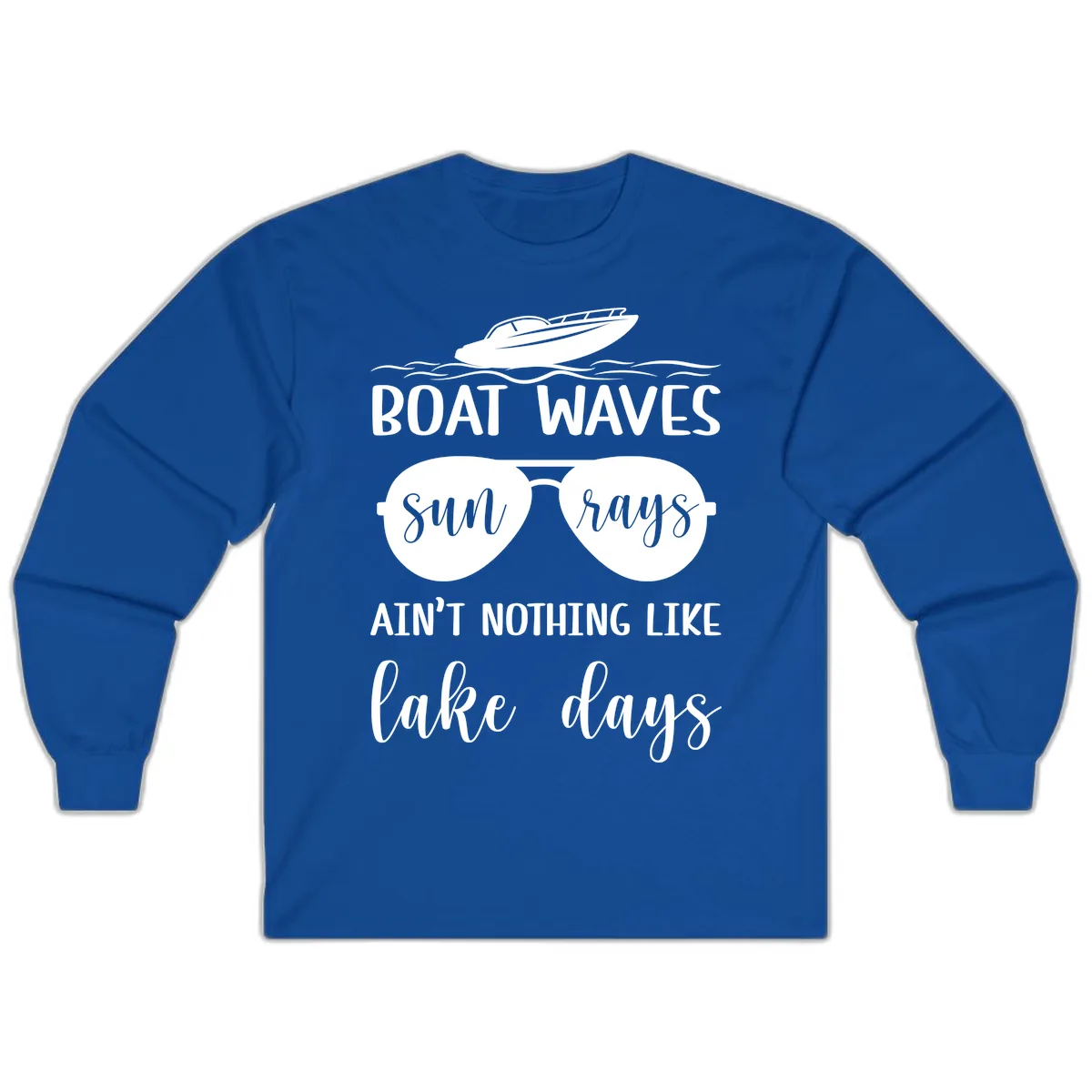 Boat Waves Sun Rays Lake Days Long Sleeve in Royal