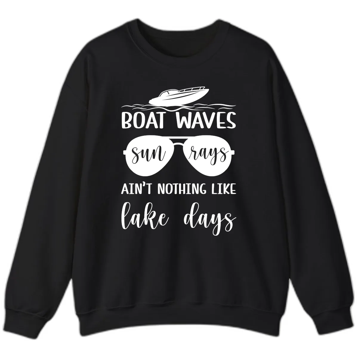Boat Waves Sun Rays Lake Days Sweatshirt in Black