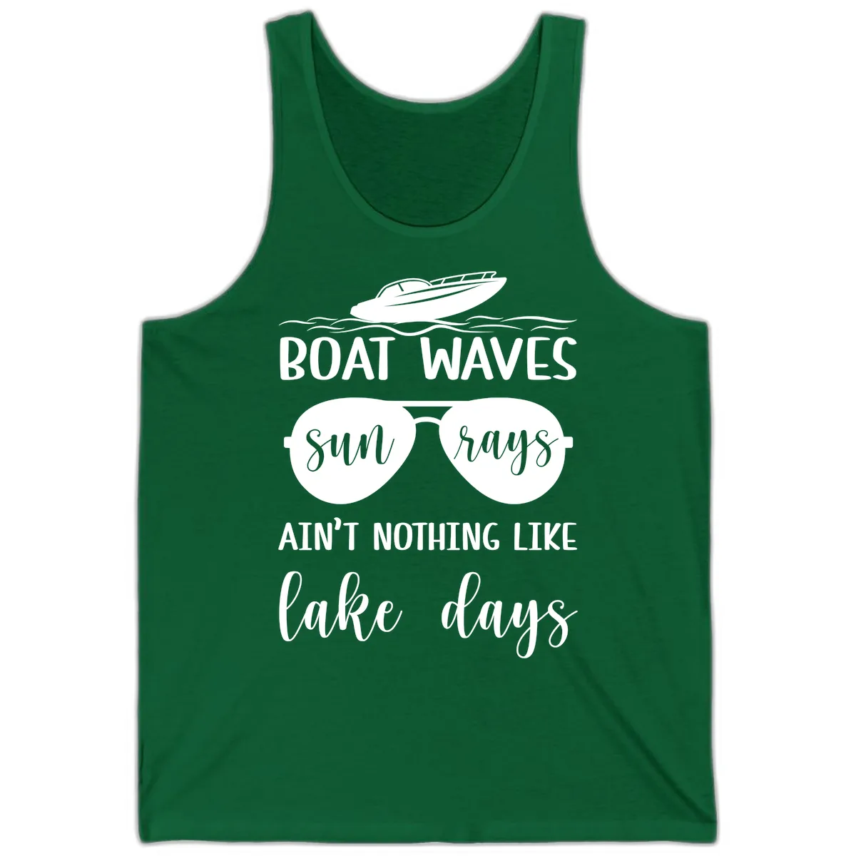 Boat Waves Sun Rays Lake Days Tank in Kelly