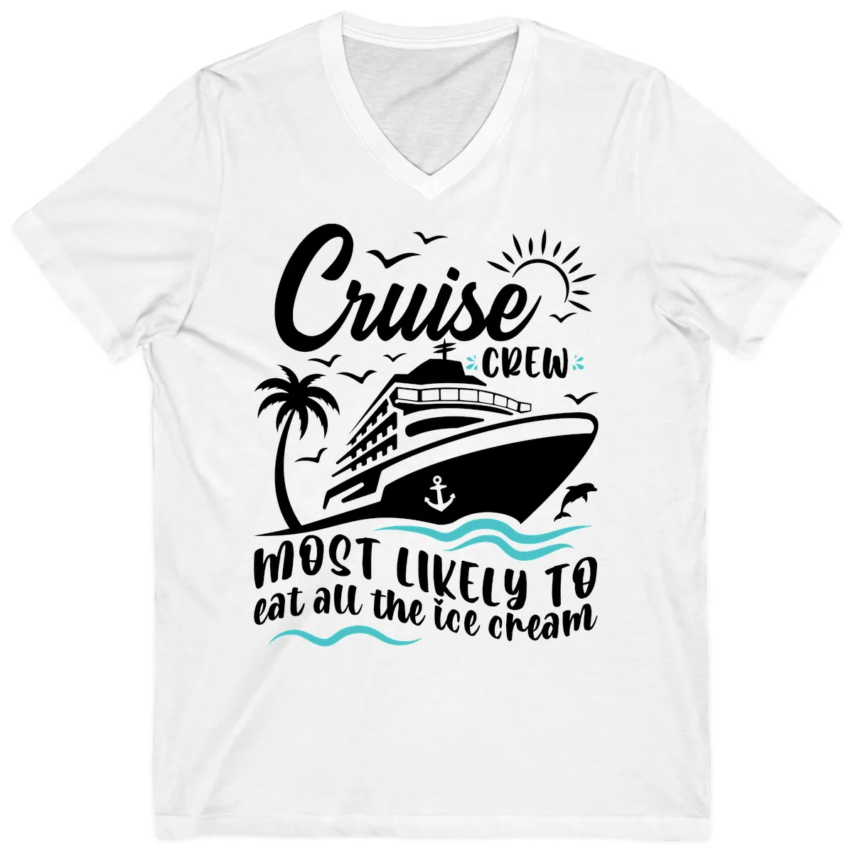Cruise Crew Ice Cream Vacation V-Neck in White