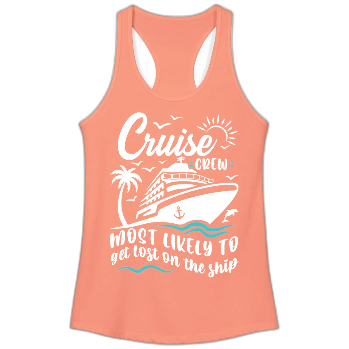 Cruise Crew Most Likely To Get Lost Ladies Tank in Solid Light Orange