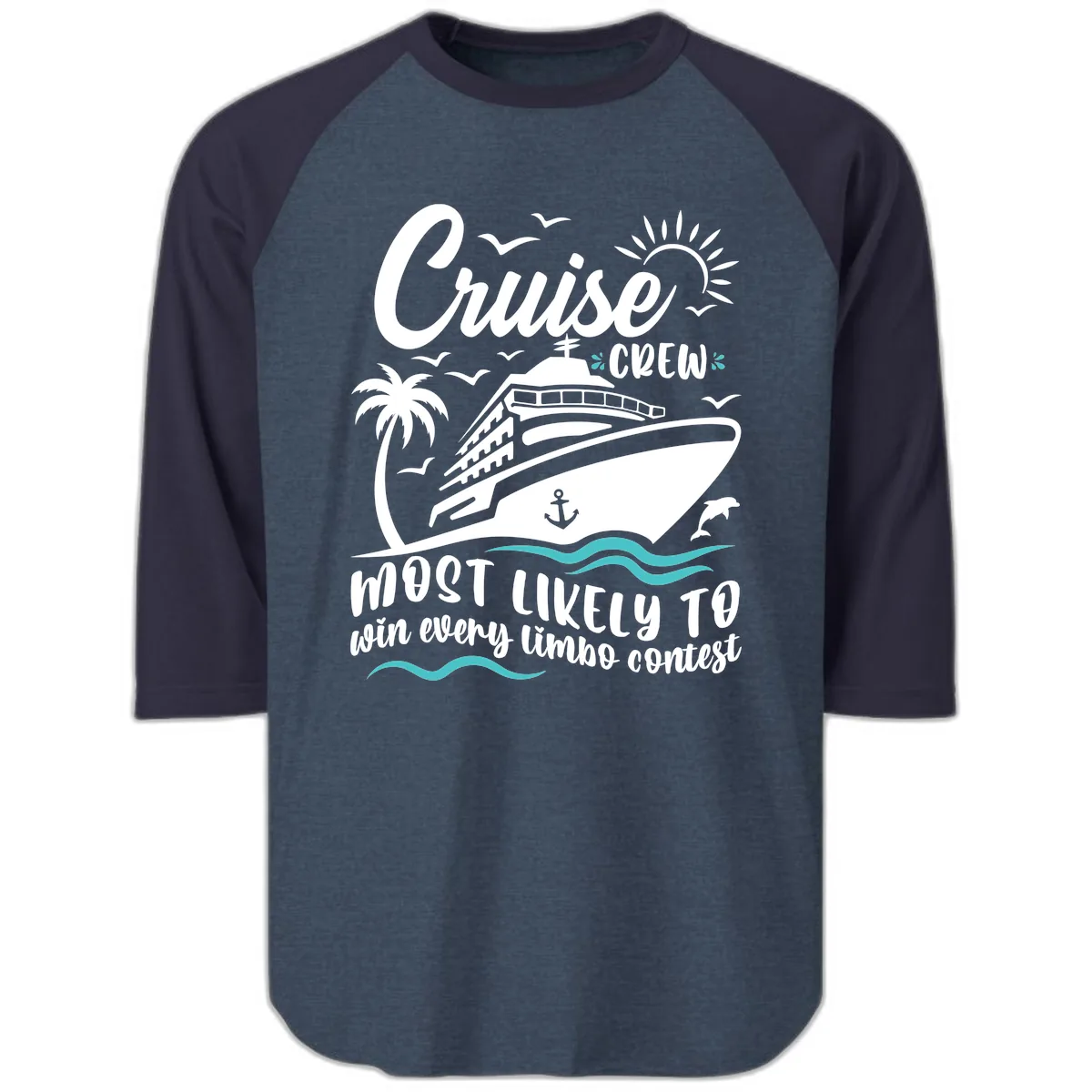 Cruise Crew Limbo Contest Raglan 3/4 in Heather Denim Navy