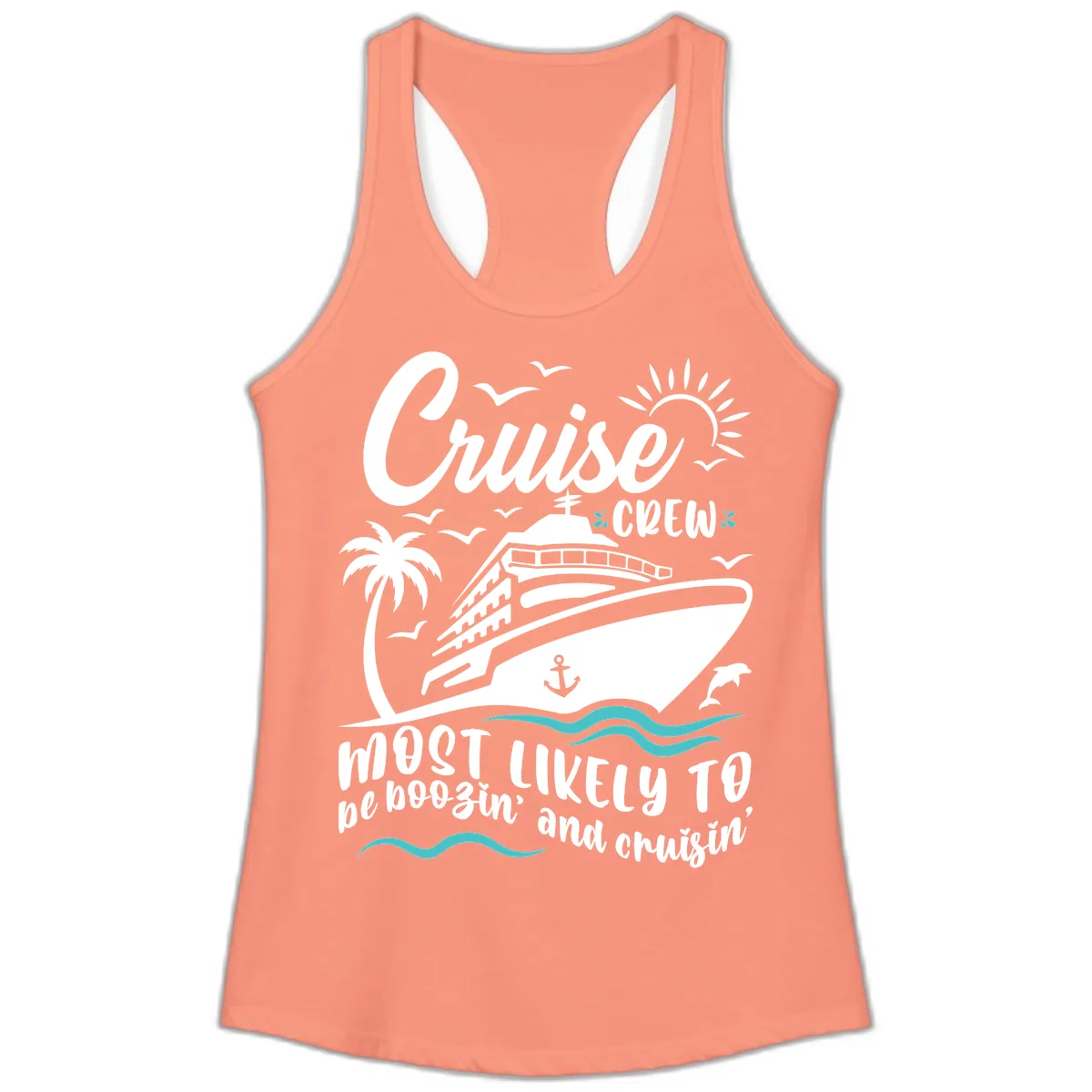 Cruise Crew Most Likely To Booze And Cruisin Ladies Tank in Solid Light Orange