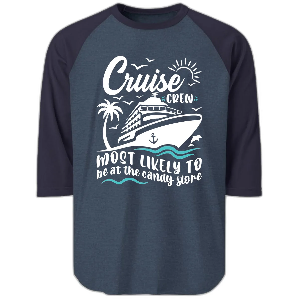 Cruise Crew Candy Store Raglan 3/4 in Heather Denim Navy