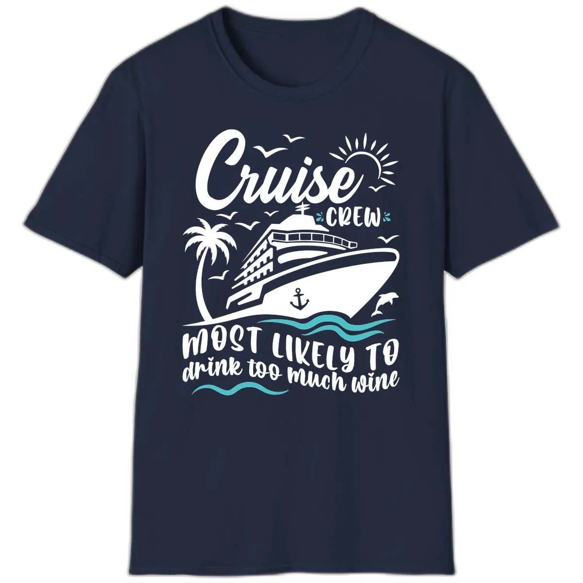 Cruise Crew Wine Vacation T-Shirt in Navy