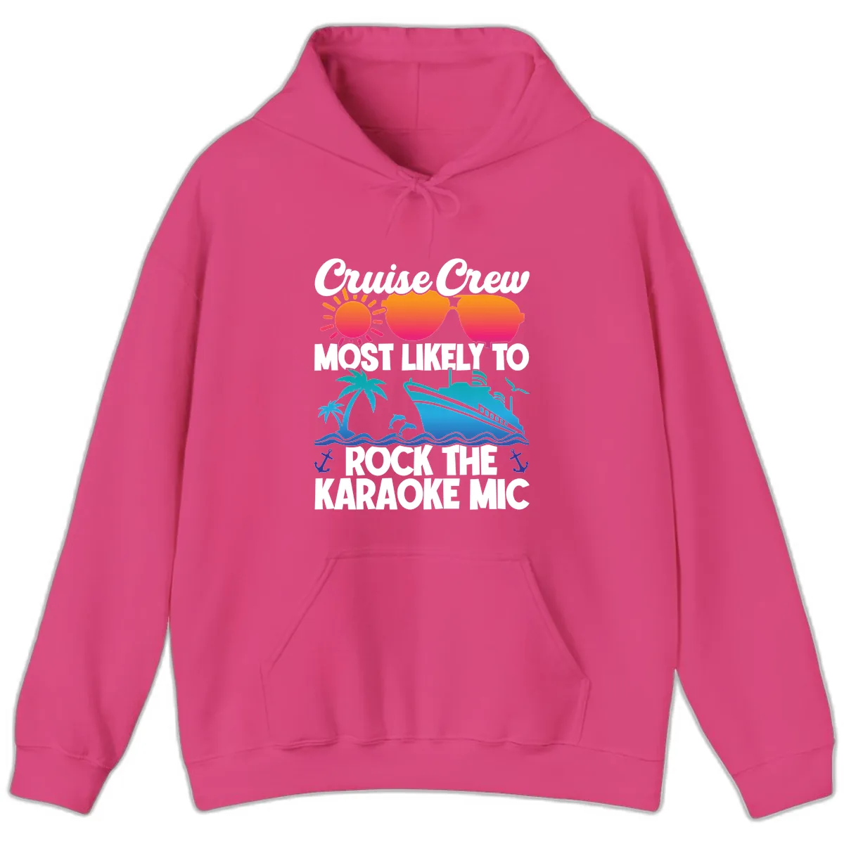 Cruise Crew Karaoke Rock Hoodie in Heliconia