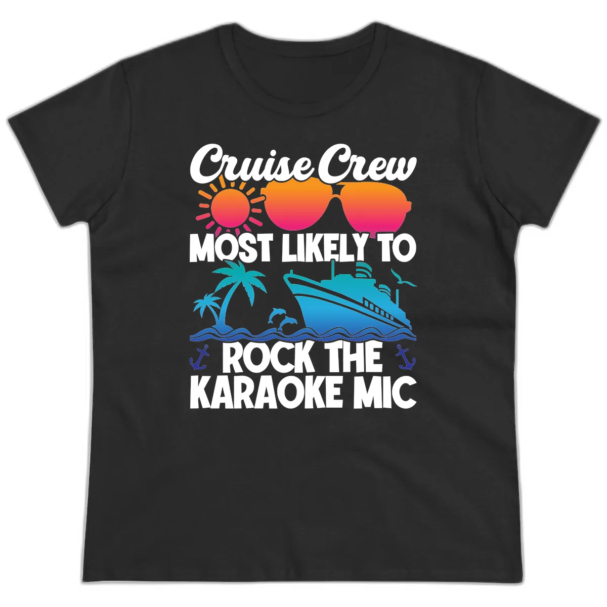 Cruise Crew Karaoke Rock Ladies Tee in Black