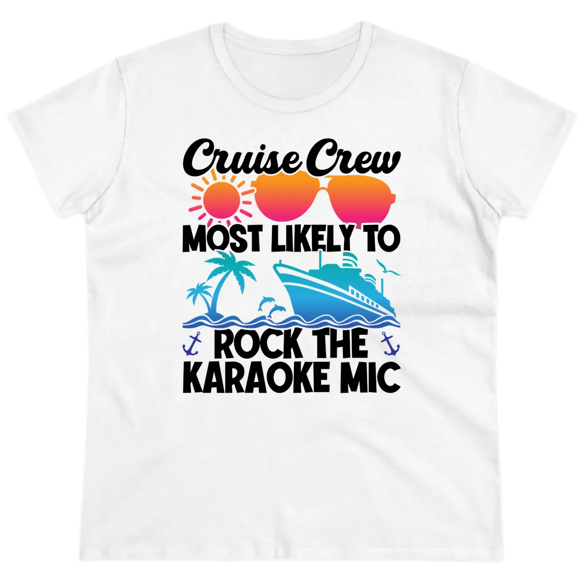 Cruise Crew Karaoke Rock Ladies Tee in White