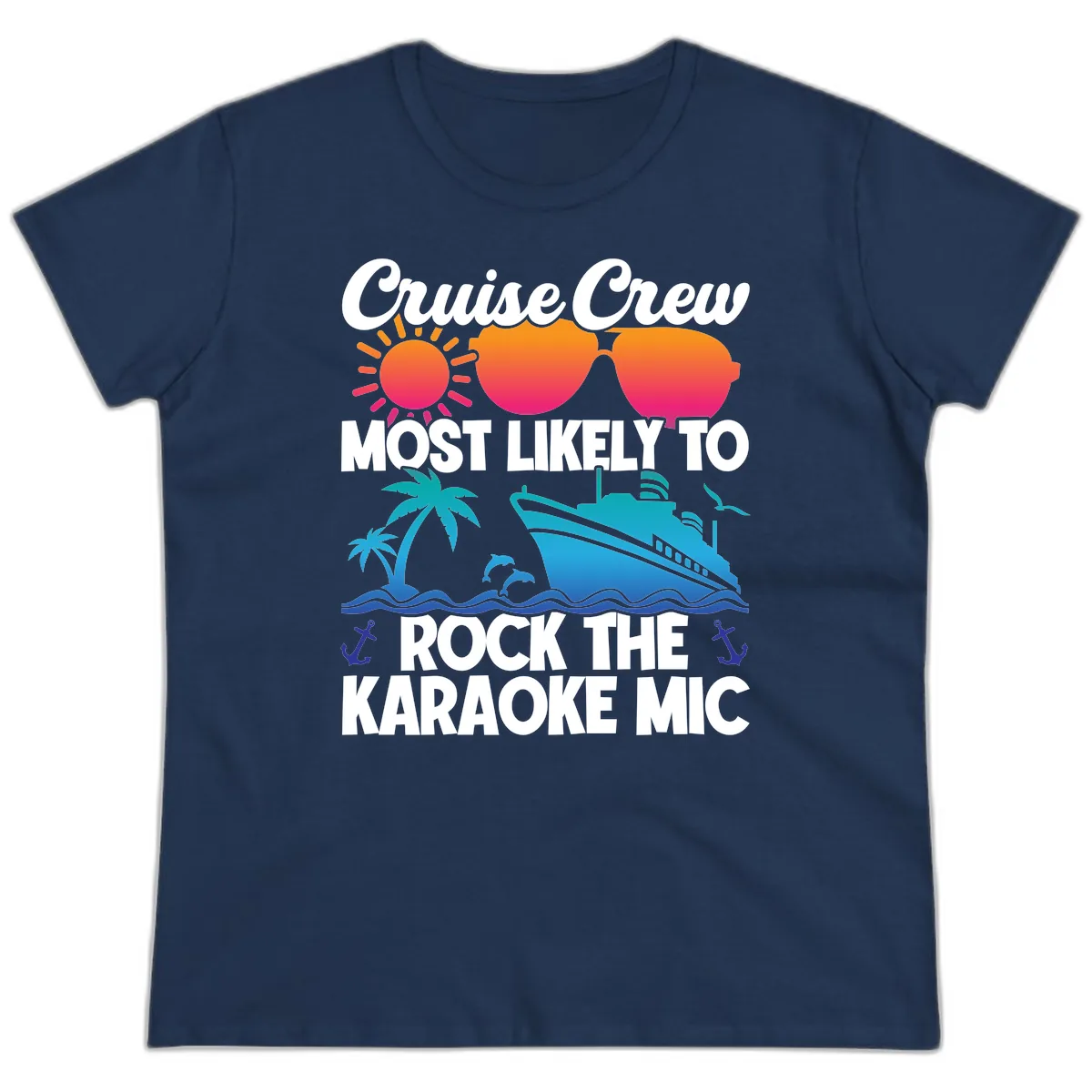Cruise Crew Karaoke Rock Ladies Tee in Navy
