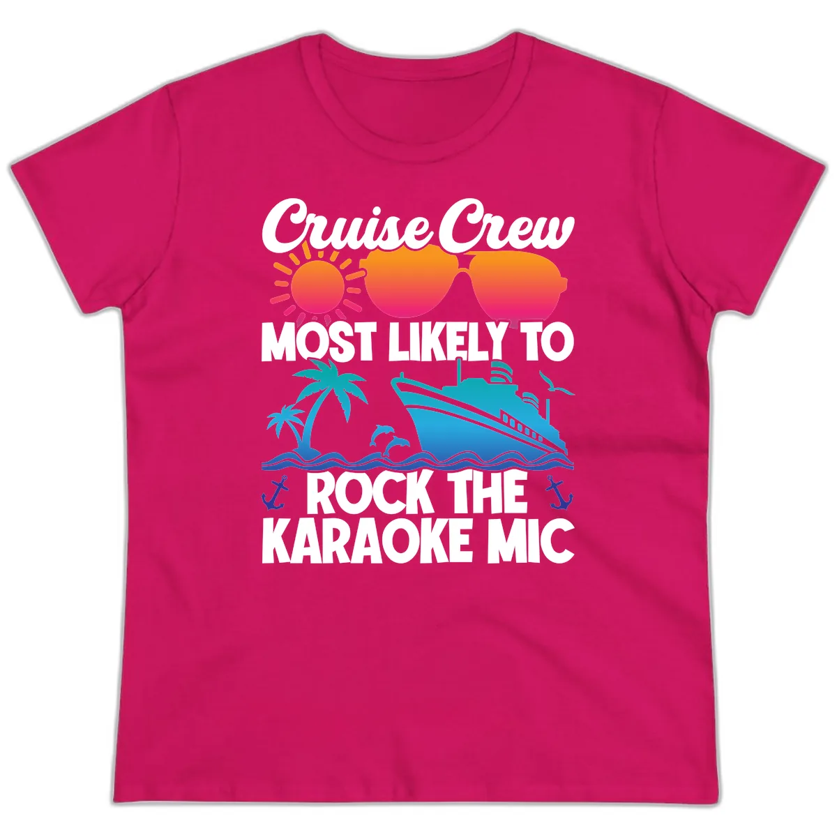 Cruise Crew Karaoke Rock Ladies Tee in Heliconia