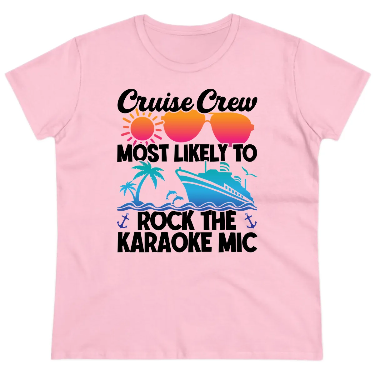 Cruise Crew Karaoke Rock Ladies Tee in Light Pink