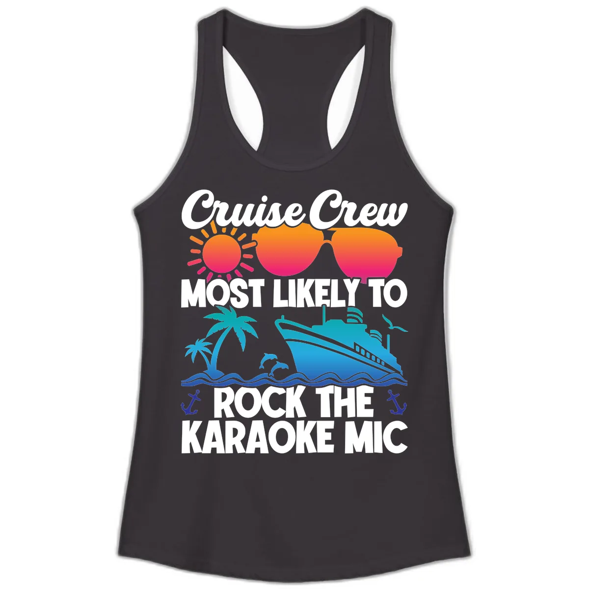 Cruise Crew Karaoke Rock Ladies Tank in Black