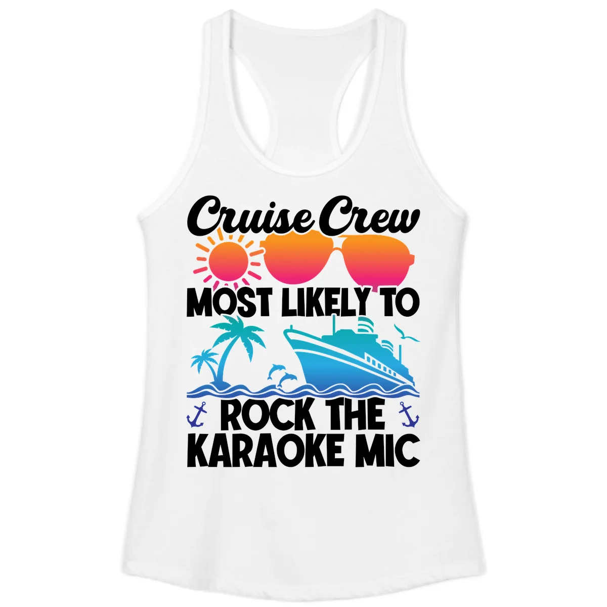 Cruise Crew Karaoke Rock Ladies Tank in White
