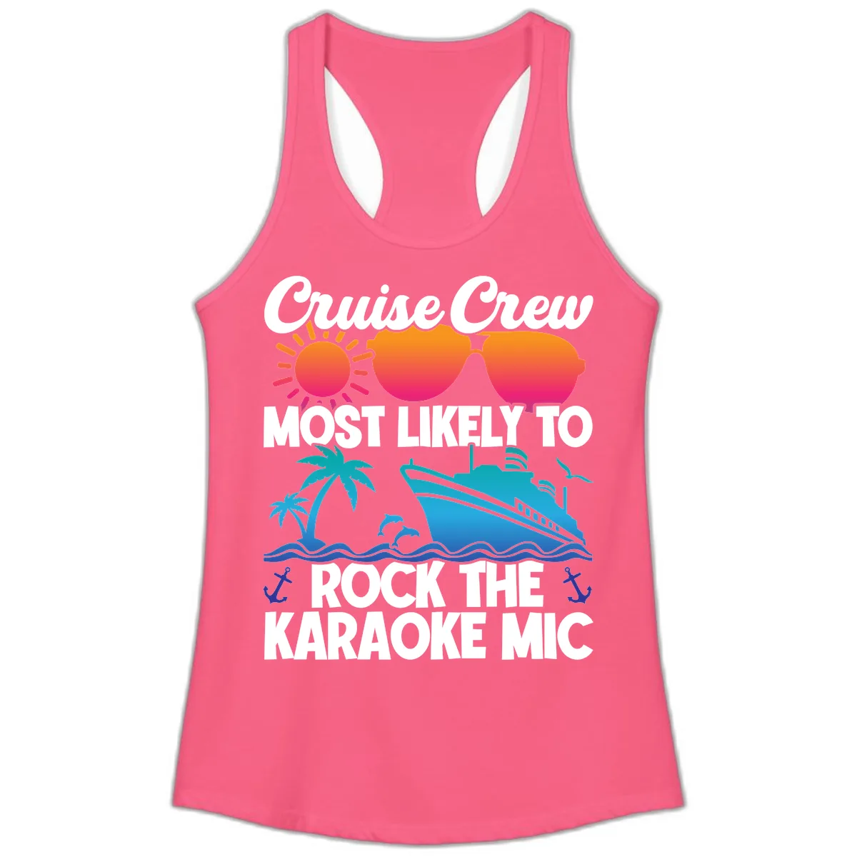 Cruise Crew Karaoke Rock Ladies Tank in Solid Hot Pink