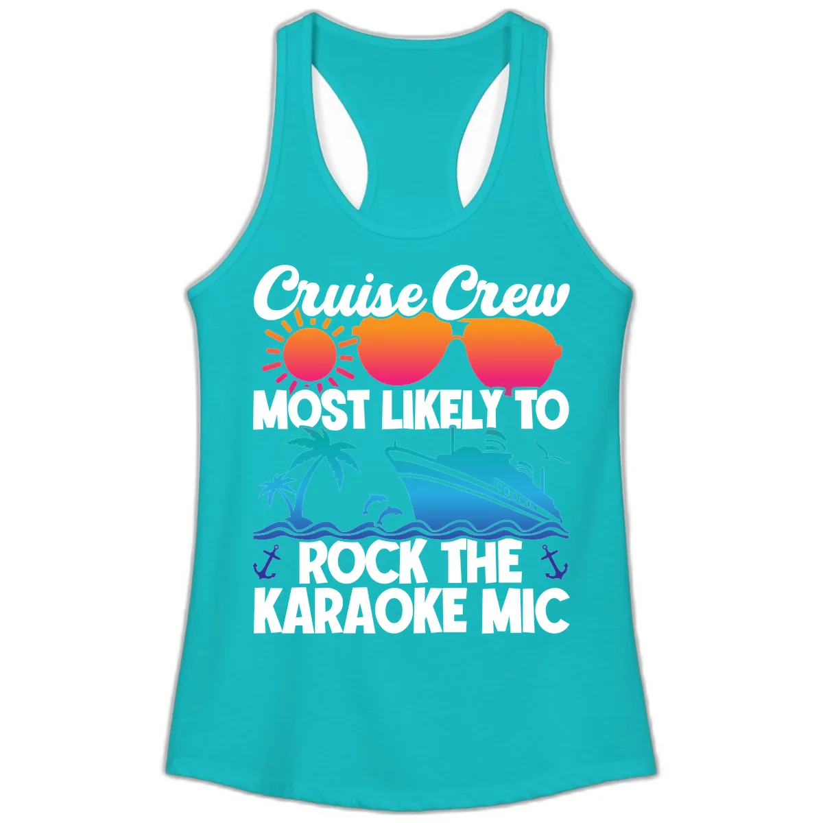 Cruise Crew Karaoke Rock Ladies Tank in Tahiti Blue