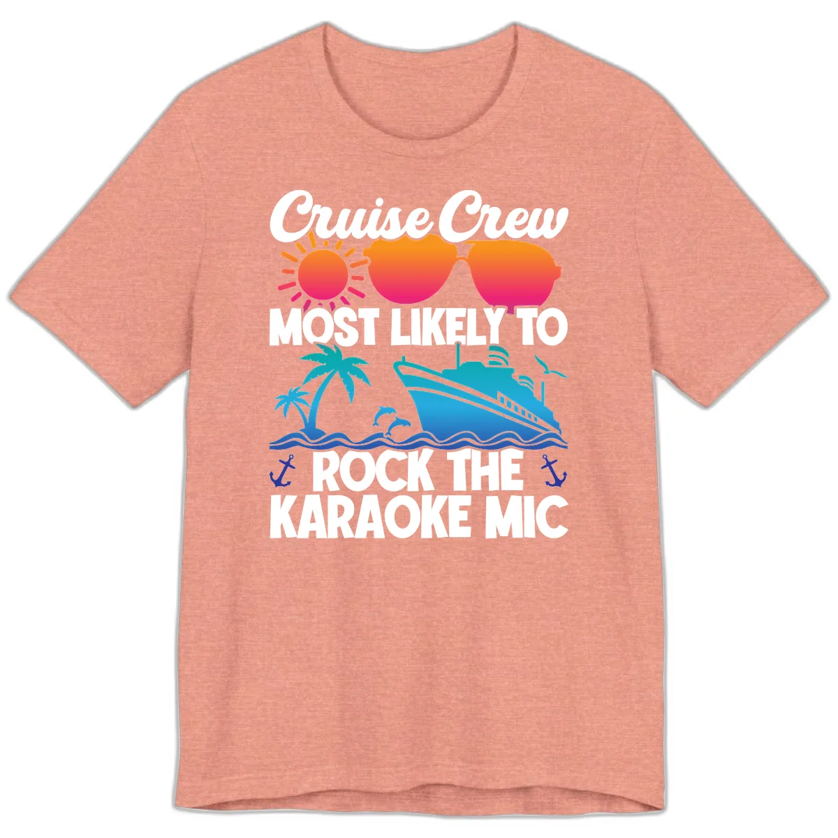 Cruise Crew Karaoke Rock Premium T-Shirt in Heather Sunset