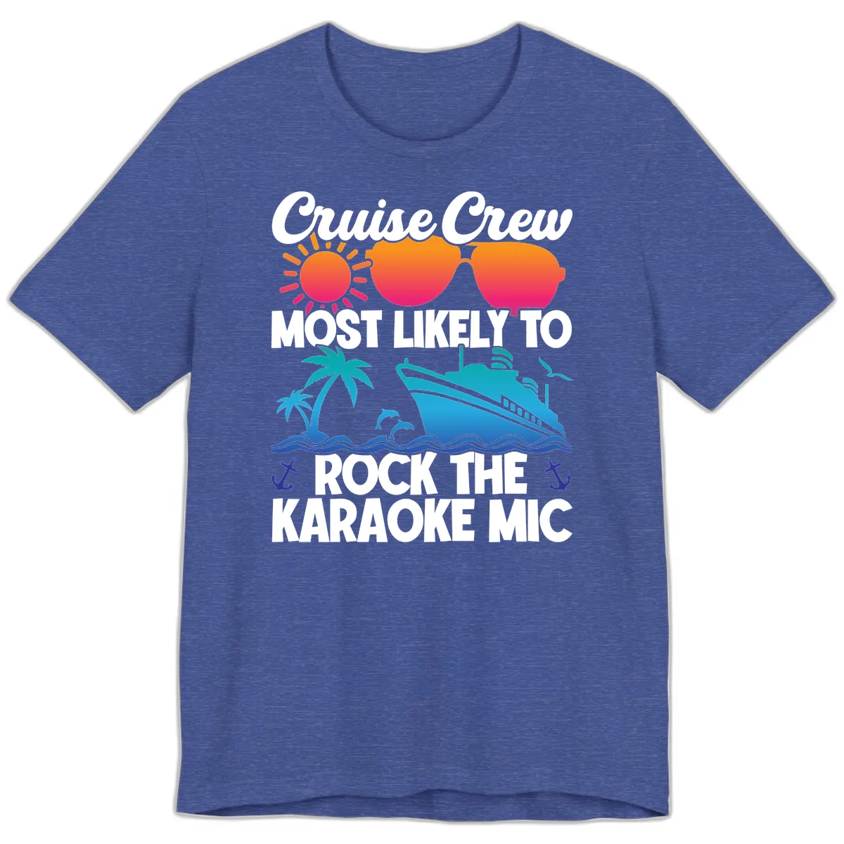 Cruise Crew Karaoke Rock Premium T-Shirt in Heather True Royal