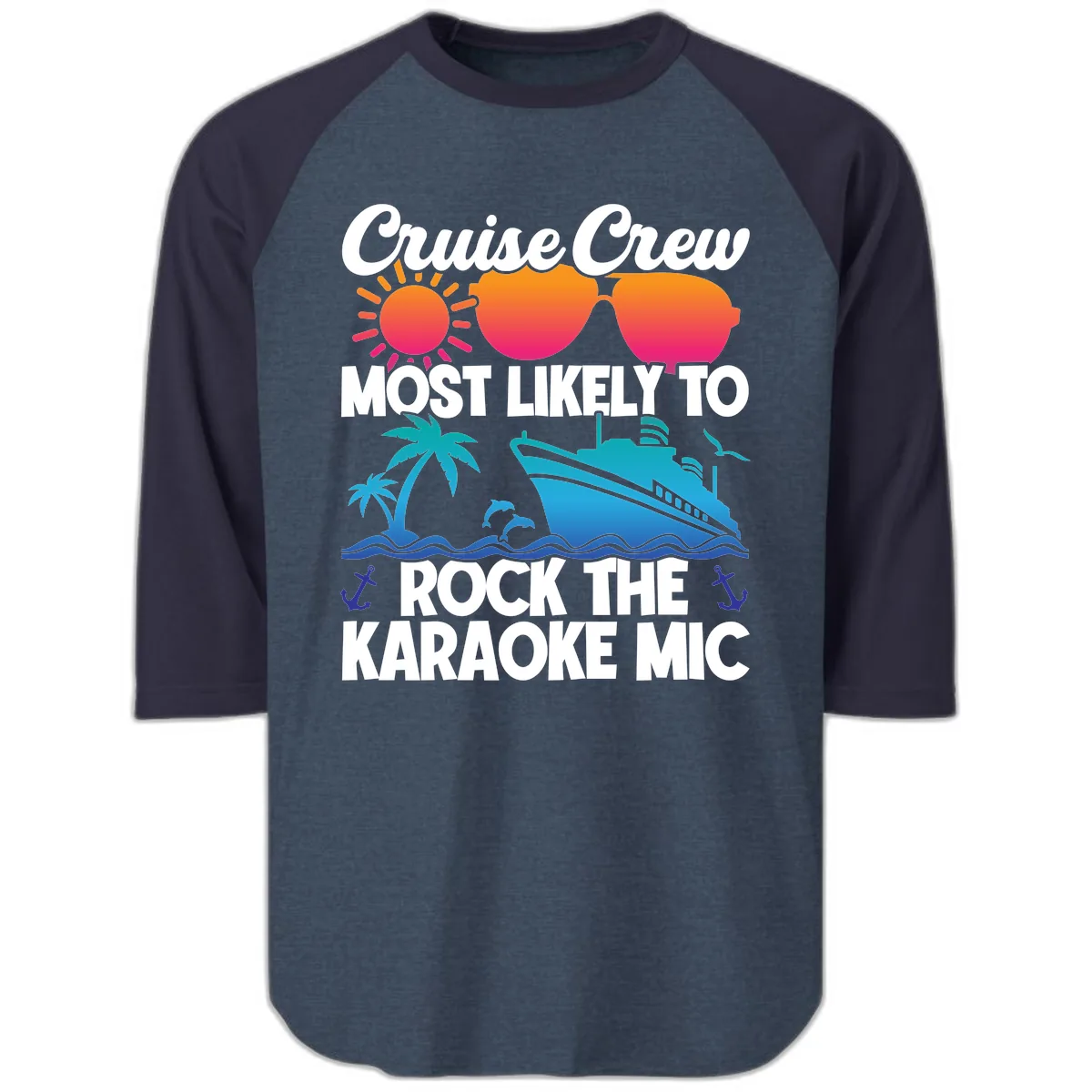 Cruise Crew Karaoke Rock Raglan 3/4 in Heather Denim Navy