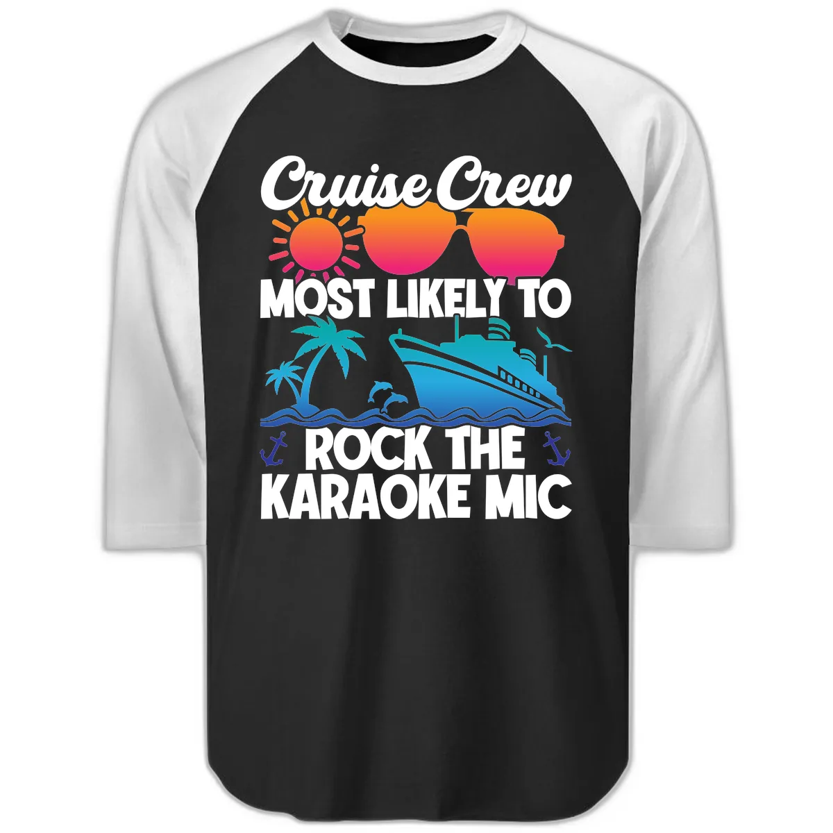 Cruise Crew Karaoke Rock Raglan 3/4 in Black White