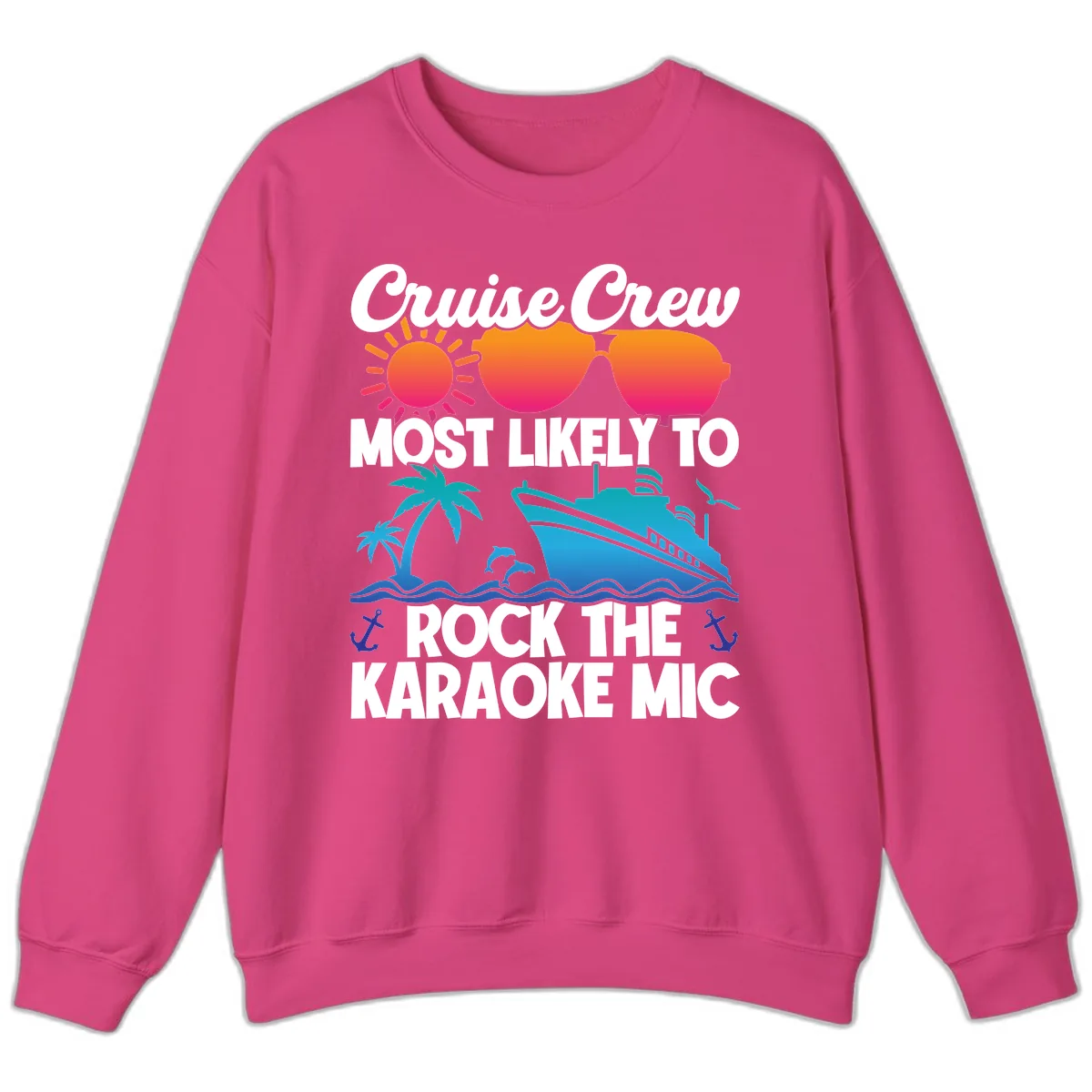 Cruise Crew Karaoke Rock Sweatshirt in Heliconia