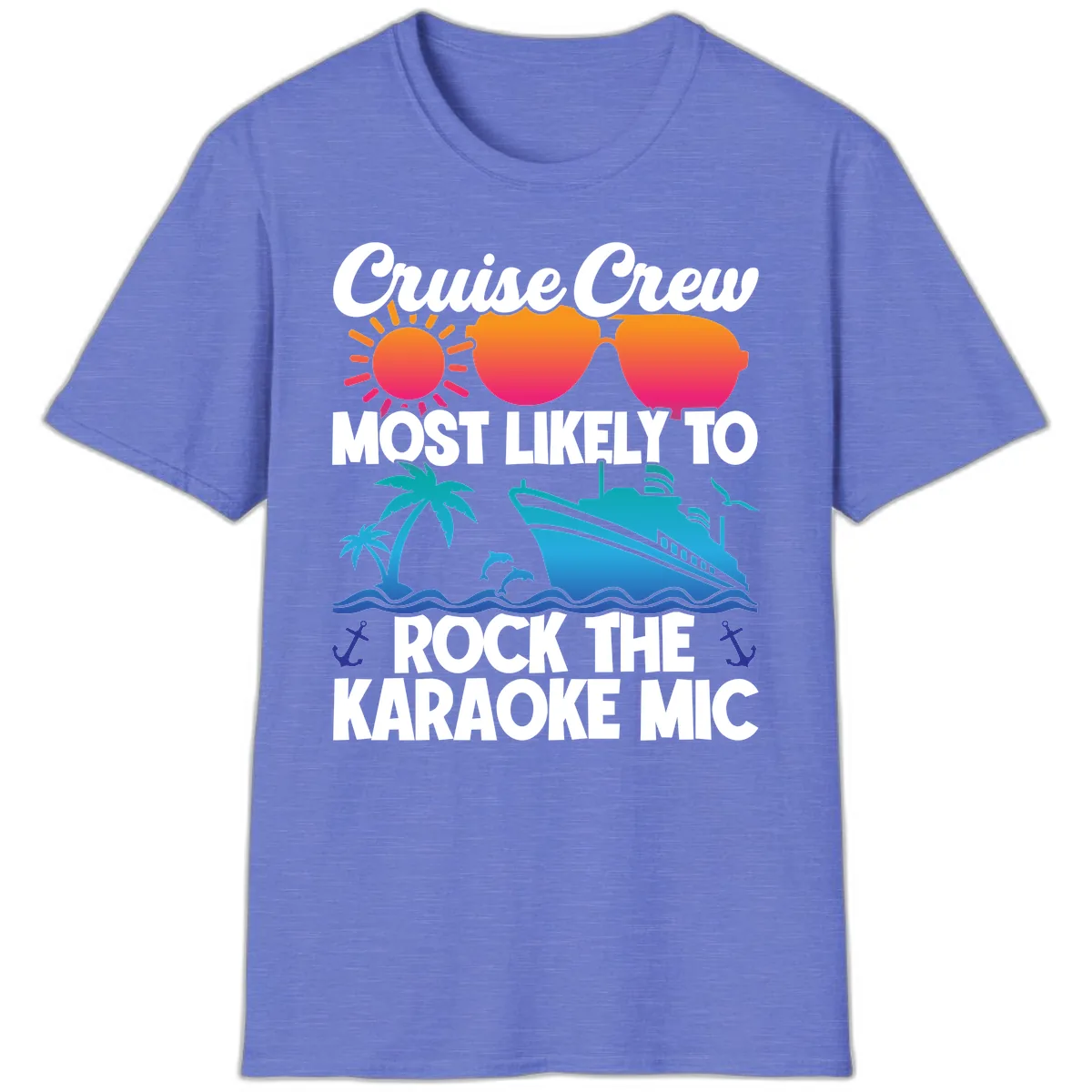 Cruise Crew Karaoke Rock T-Shirt in Heather Royal