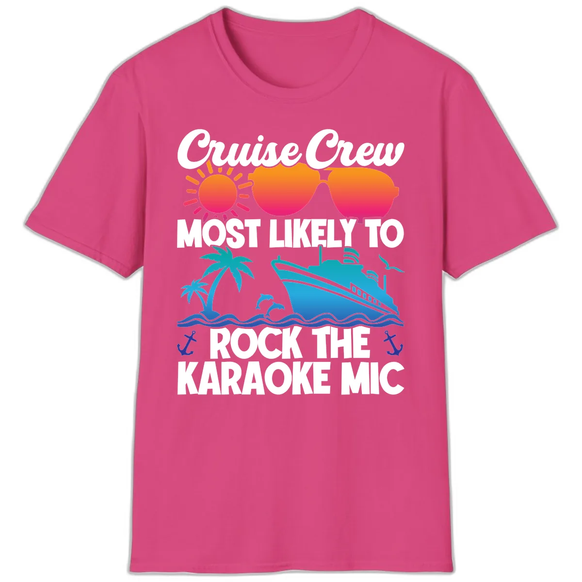 Cruise Crew Karaoke Rock T-Shirt in Heliconia