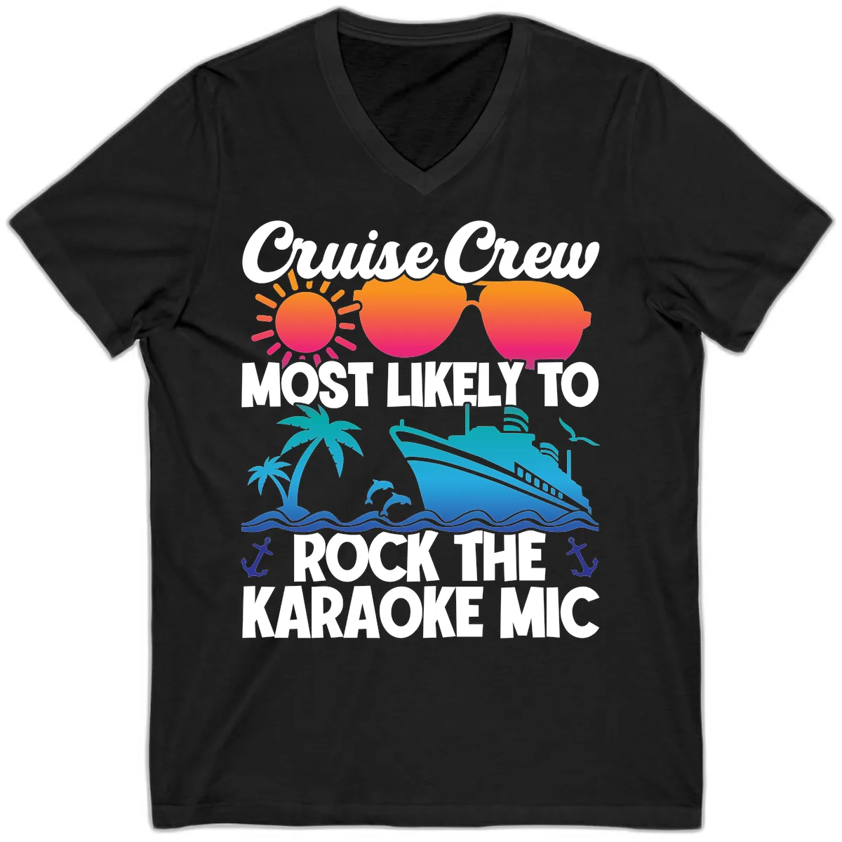 Cruise Crew Karaoke Rock V-Neck in Black