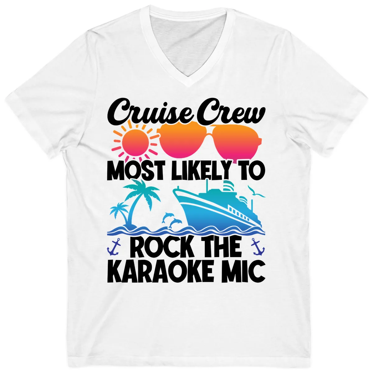 Cruise Crew Karaoke Rock V-Neck in White