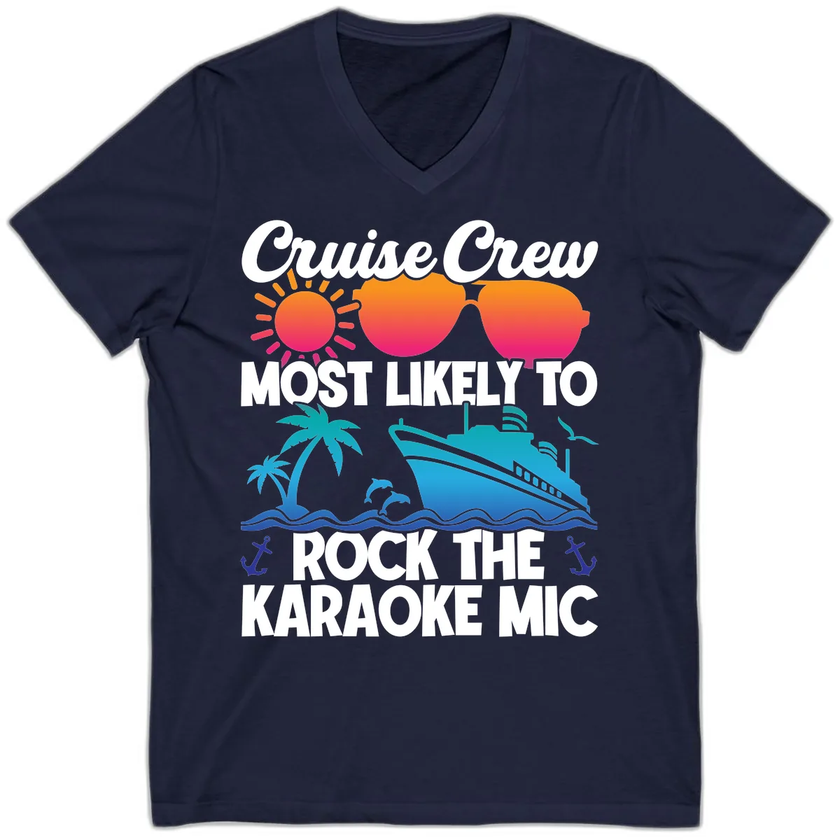 Cruise Crew Karaoke Rock V-Neck in Navy