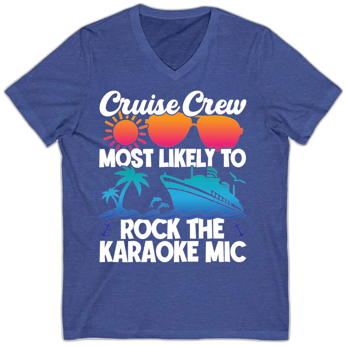 Cruise Crew Karaoke Rock V-Neck in Heather True Royal