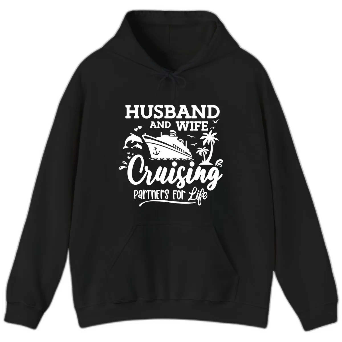 Husband And Wife Cruising Partners For Life Hoodie in Black