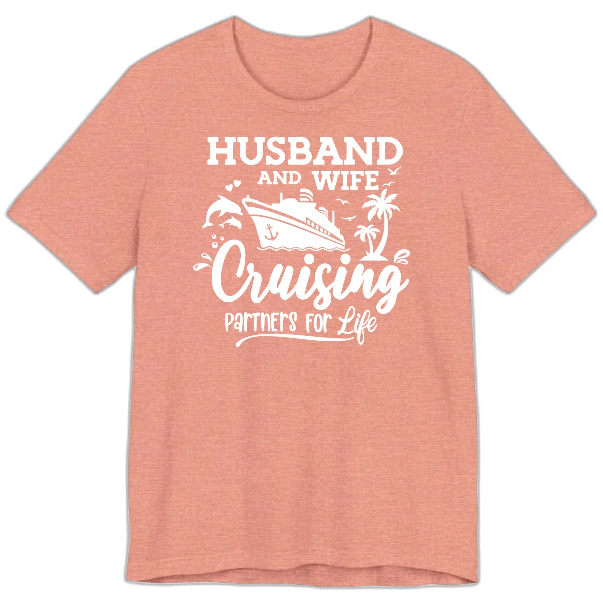 Husband And Wife Cruising Partners For Life Premium T-Shirt in Heather Sunset