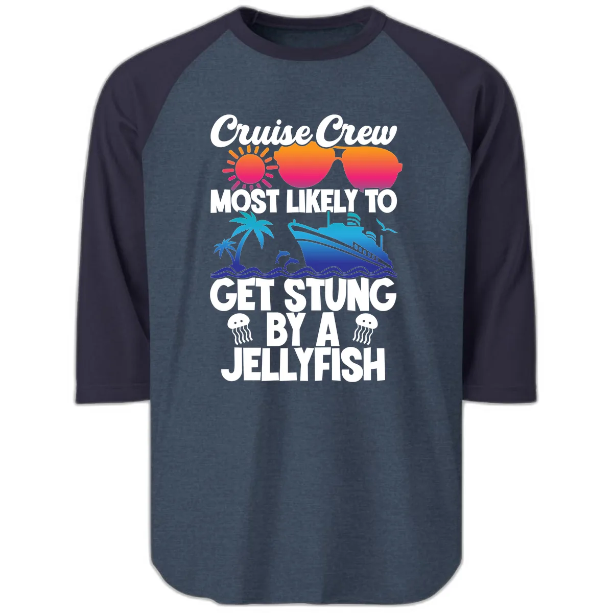 Cruise Crew Most Likely To Get Stung Raglan 3/4 in Heather Denim Navy