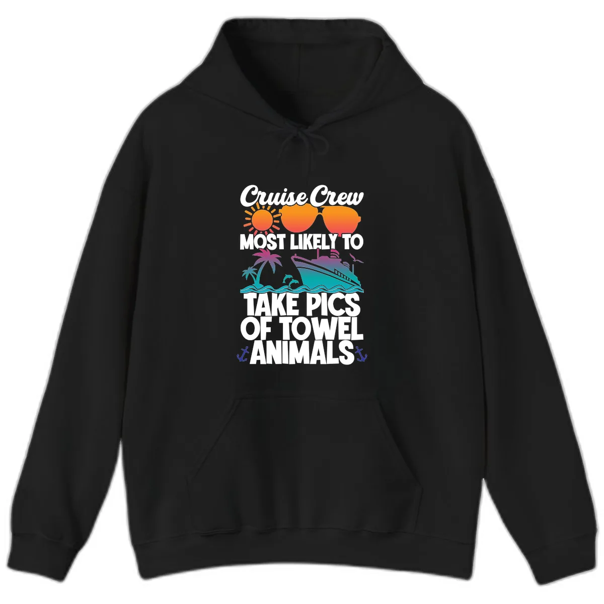 Cruise Crew Towel Animal Photos Hoodie in Black