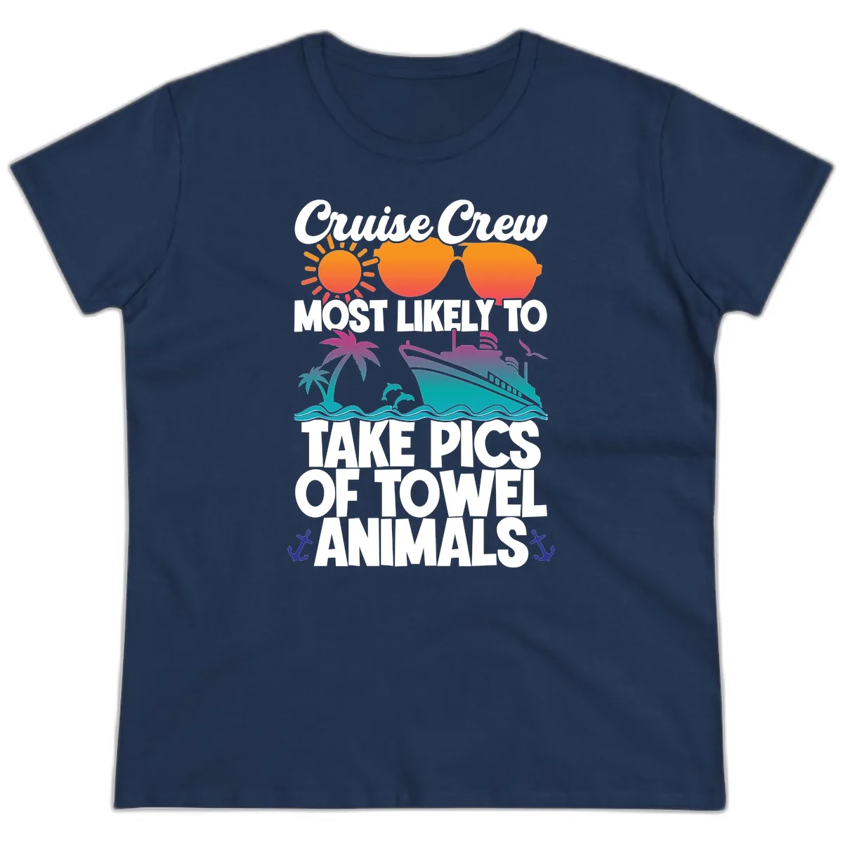 Cruise Crew Towel Animal Photos Ladies Tee in Navy